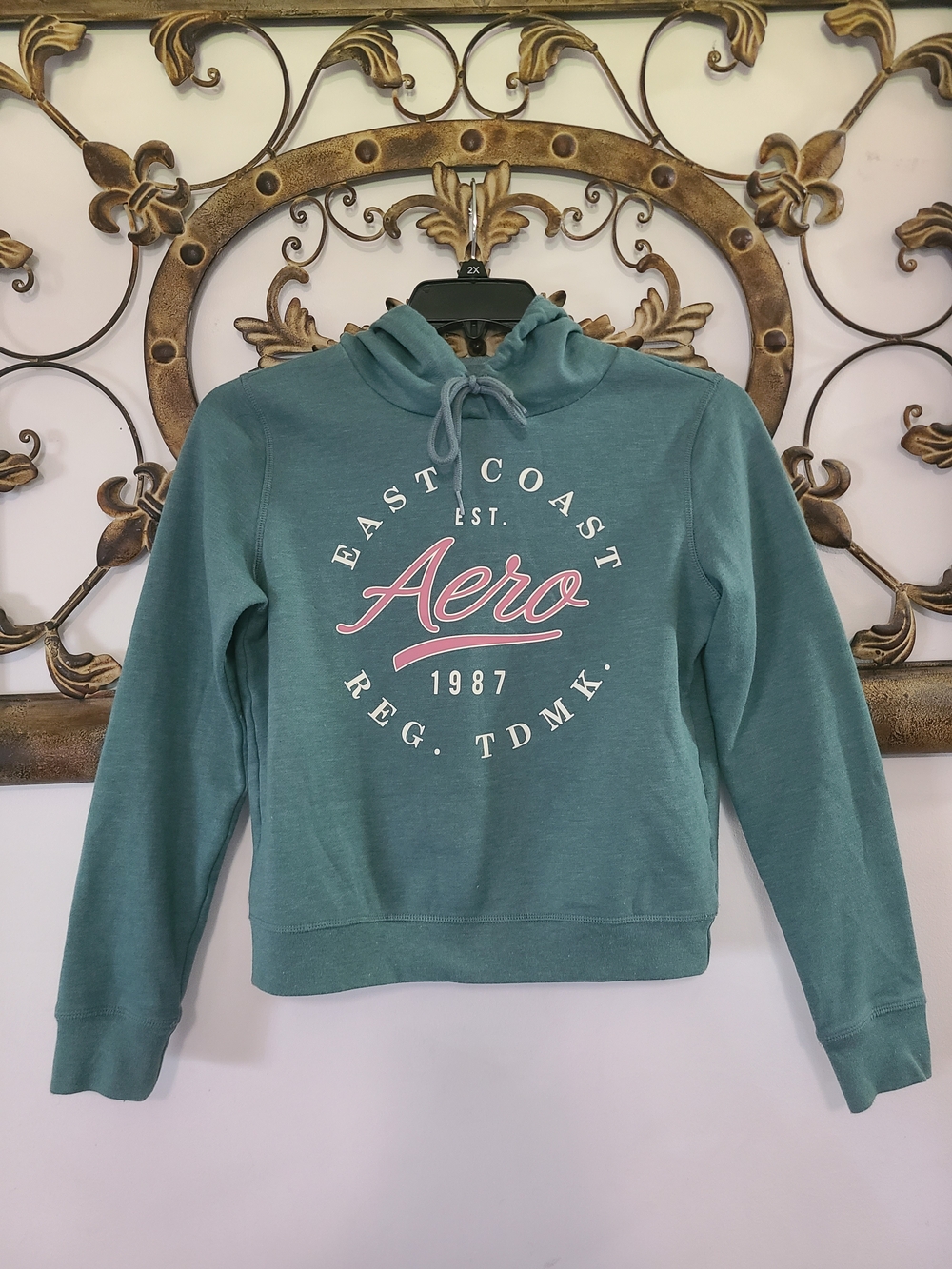 Youth/ Women Aeropostale Teal Pullover Hoodie with Pink Script Logo
